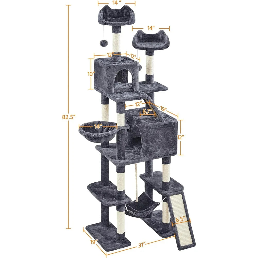 Yaheetech 82in Large Cat Tree Tower With Hammock And Condos