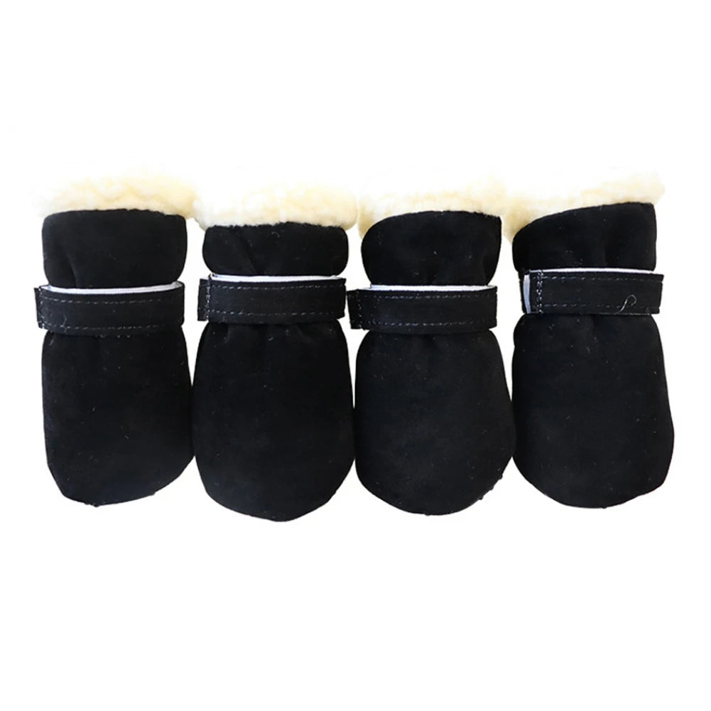 4Pcs Pet Dog Snow Boots Winter Warm Plush Shoes For Small Medium Dogs And Cats Soft Non Slip Soles S XL