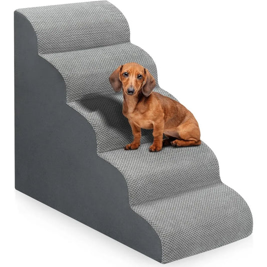 Grey Dog Stairs For Bed 28.7H 5 Step Non Slip Pet Steps