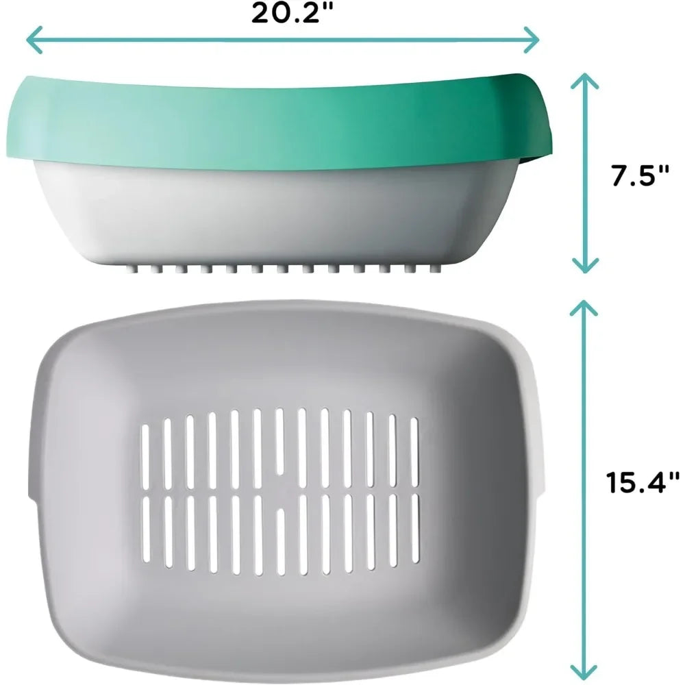 Litter Box - 3 Sifting Tray Cat Litter Box- Easy to Clean with Non-Stick Coating - Stylish, High-Sided Design with Spill Guard (