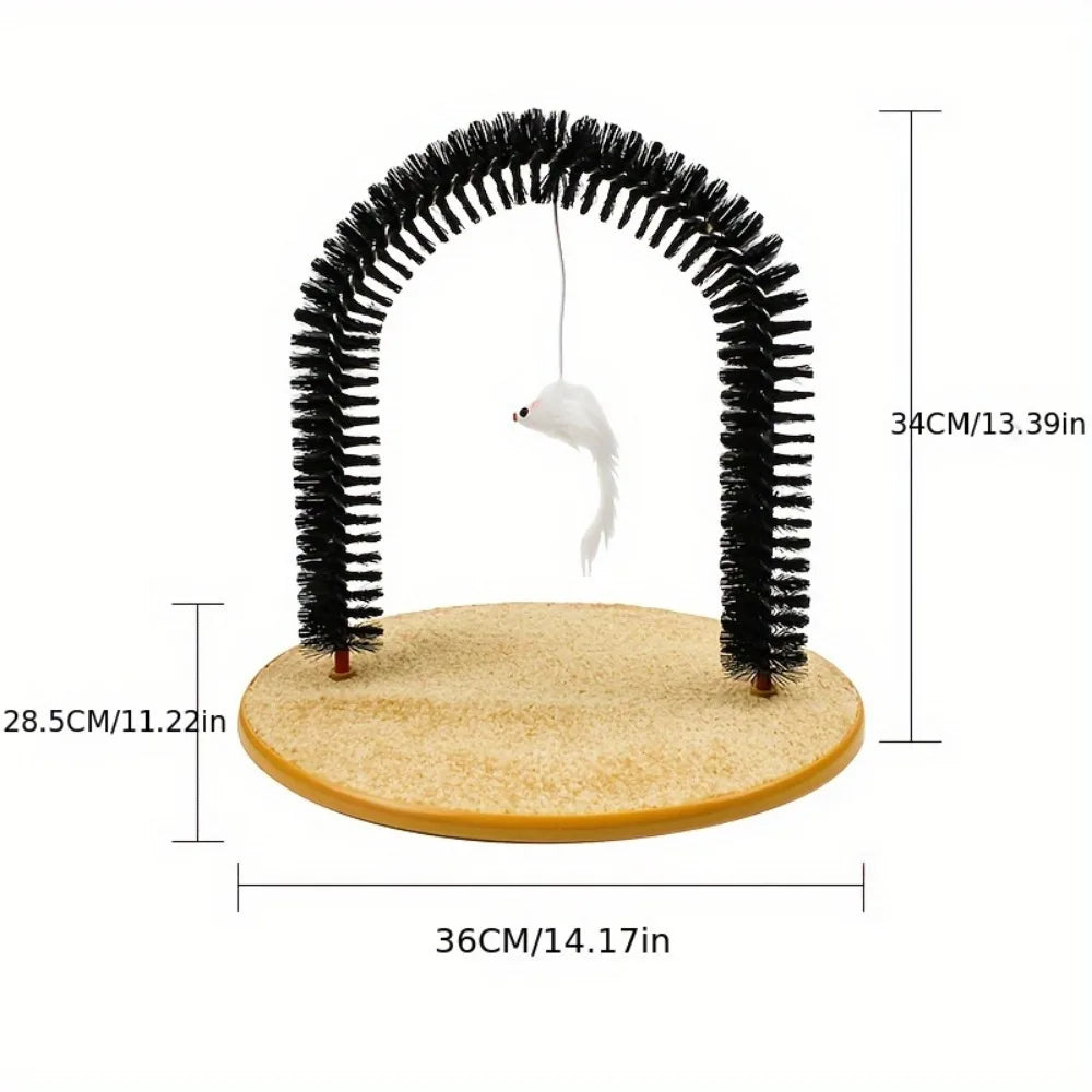 Two In One Cat Grooming Arch Toy With Massage Brush And Pad