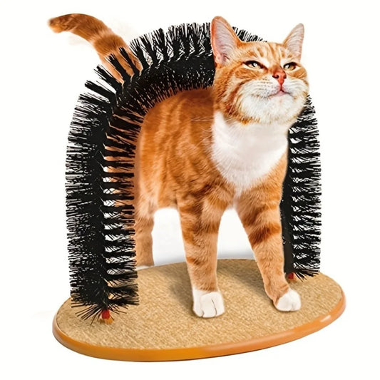 Two In One Cat Grooming Arch Toy With Massage Brush And Pad