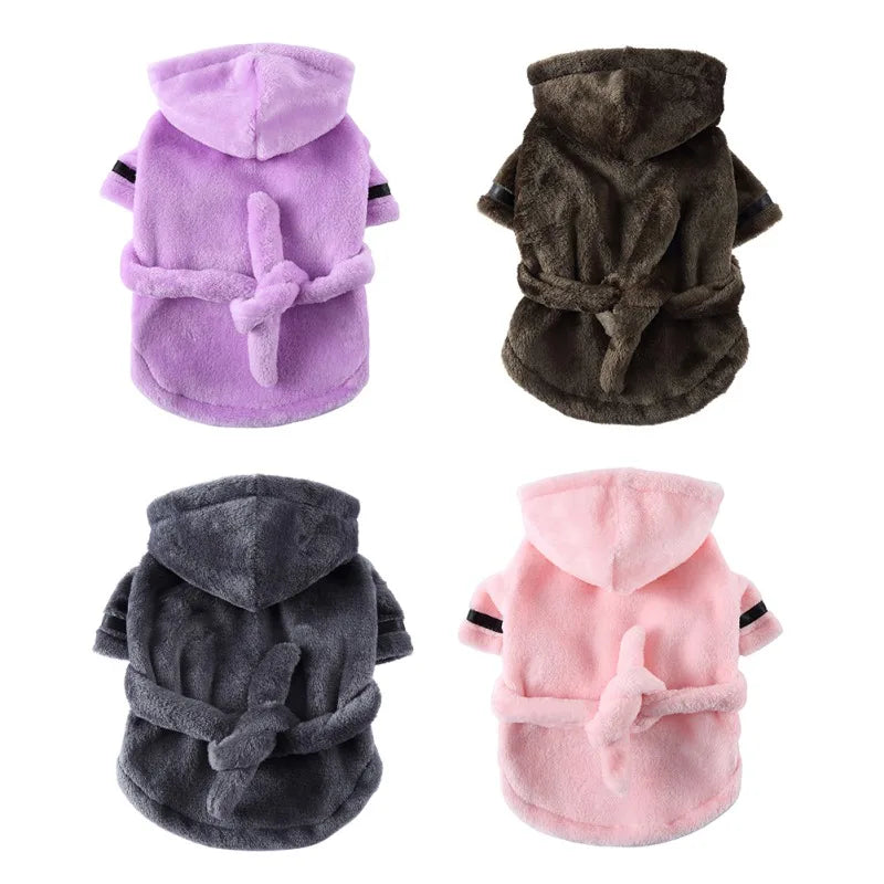 Hooded Dog Bathrobe Pajamas For Dogs Cats Soft Drying Towel