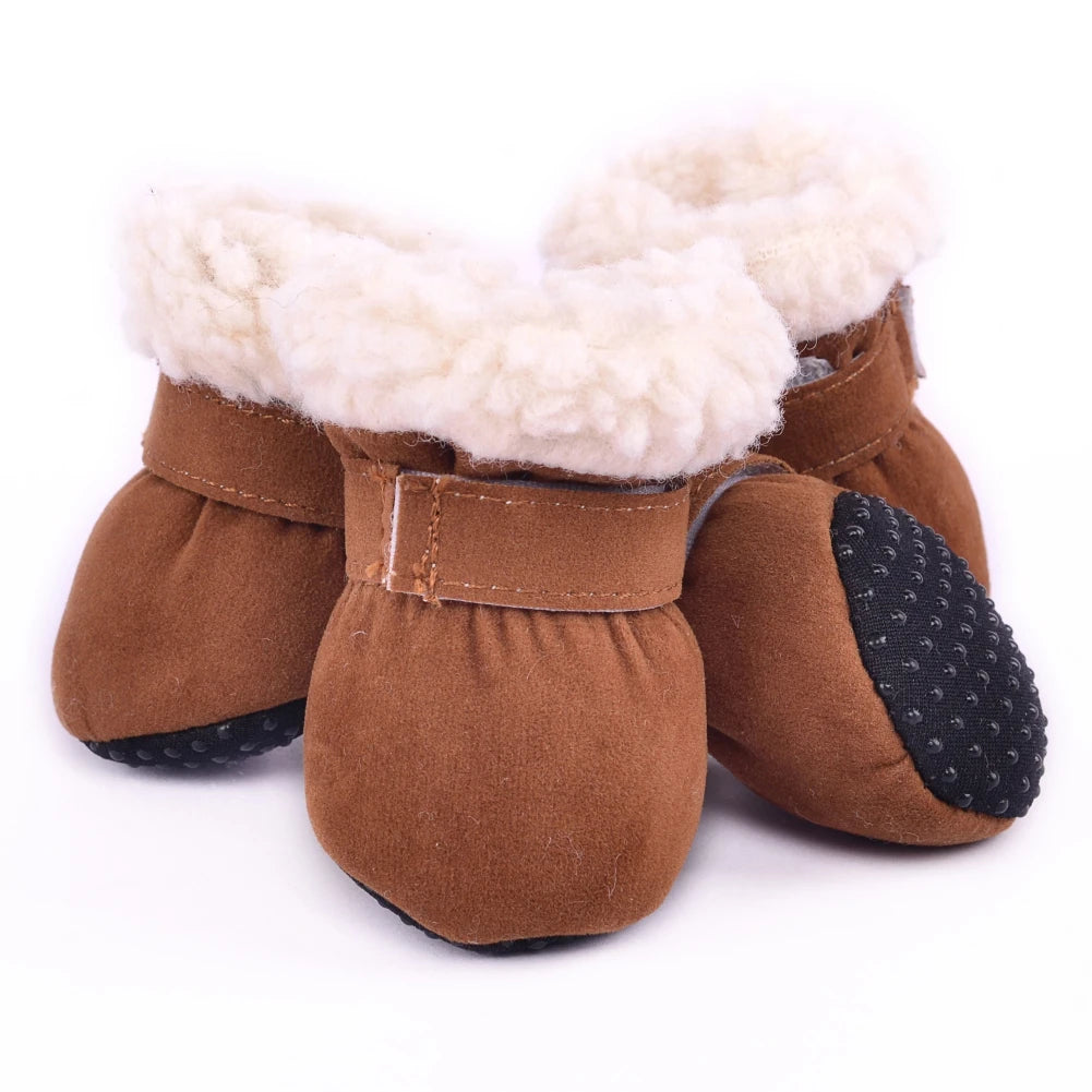4Pcs Pet Dog Snow Boots Winter Warm Plush Shoes For Small Medium Dogs And Cats Soft Non Slip Soles S XL