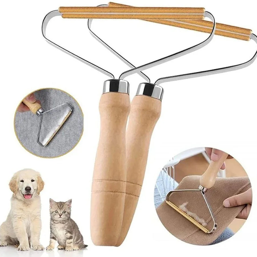 Pet Hair Remover Brush Dog Cat Wood Handle Clothes Blankets