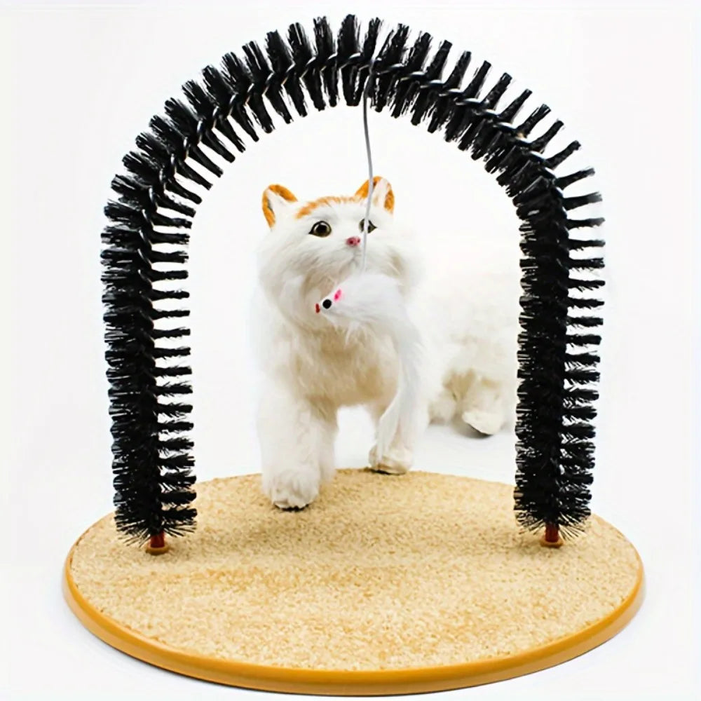 Two In One Cat Grooming Arch Toy With Massage Brush And Pad