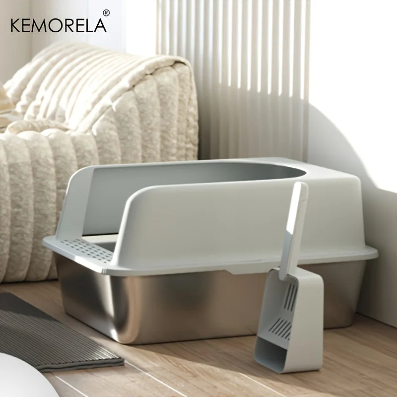 Stainless Steel Litter Box With Mat And Spade Lid High Side