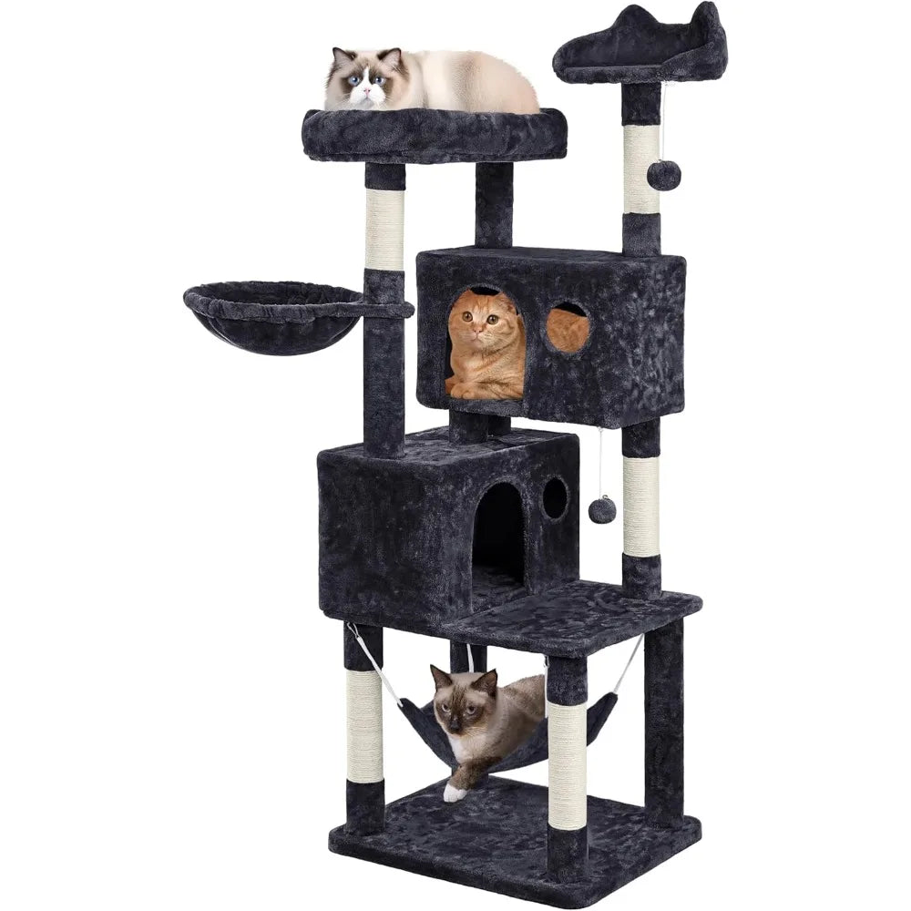 Multilevel Cat Tree Cat House For Large Cats 64.5 Inch Cat Tower For Indoor Use Modern Activity Center