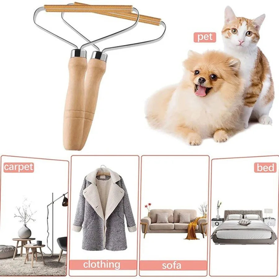 Pet Hair Remover Brush Dog Cat Wood Handle Clothes Blankets