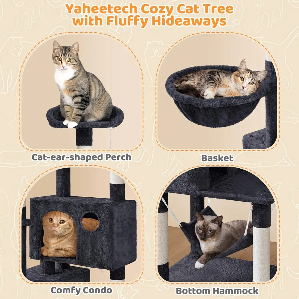 Multilevel Cat Tree Cat House For Large Cats 64.5 Inch Cat Tower For Indoor Use Modern Activity Center