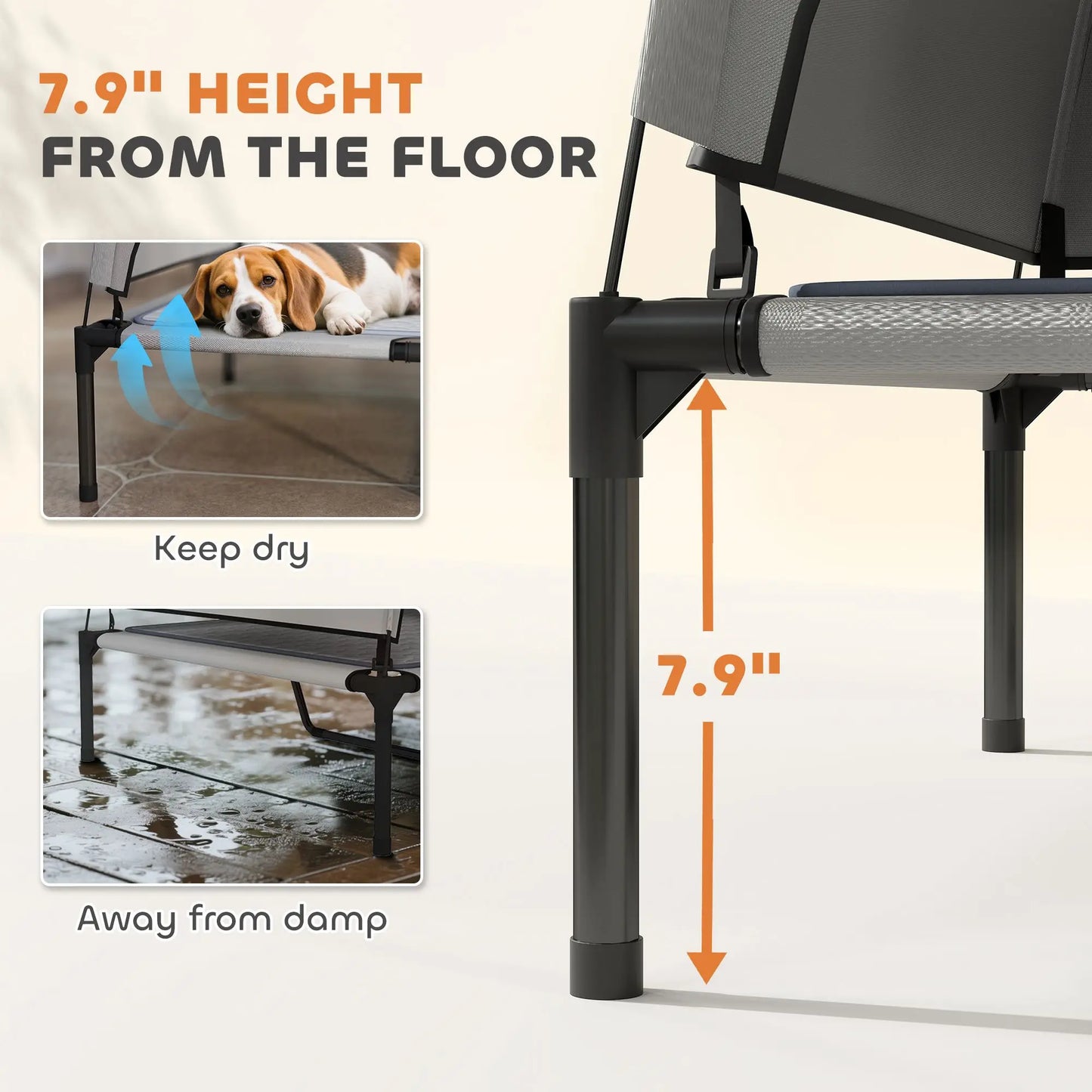 Outdoor Elevated Dog Bed With Removable Canopy Cooling Pad