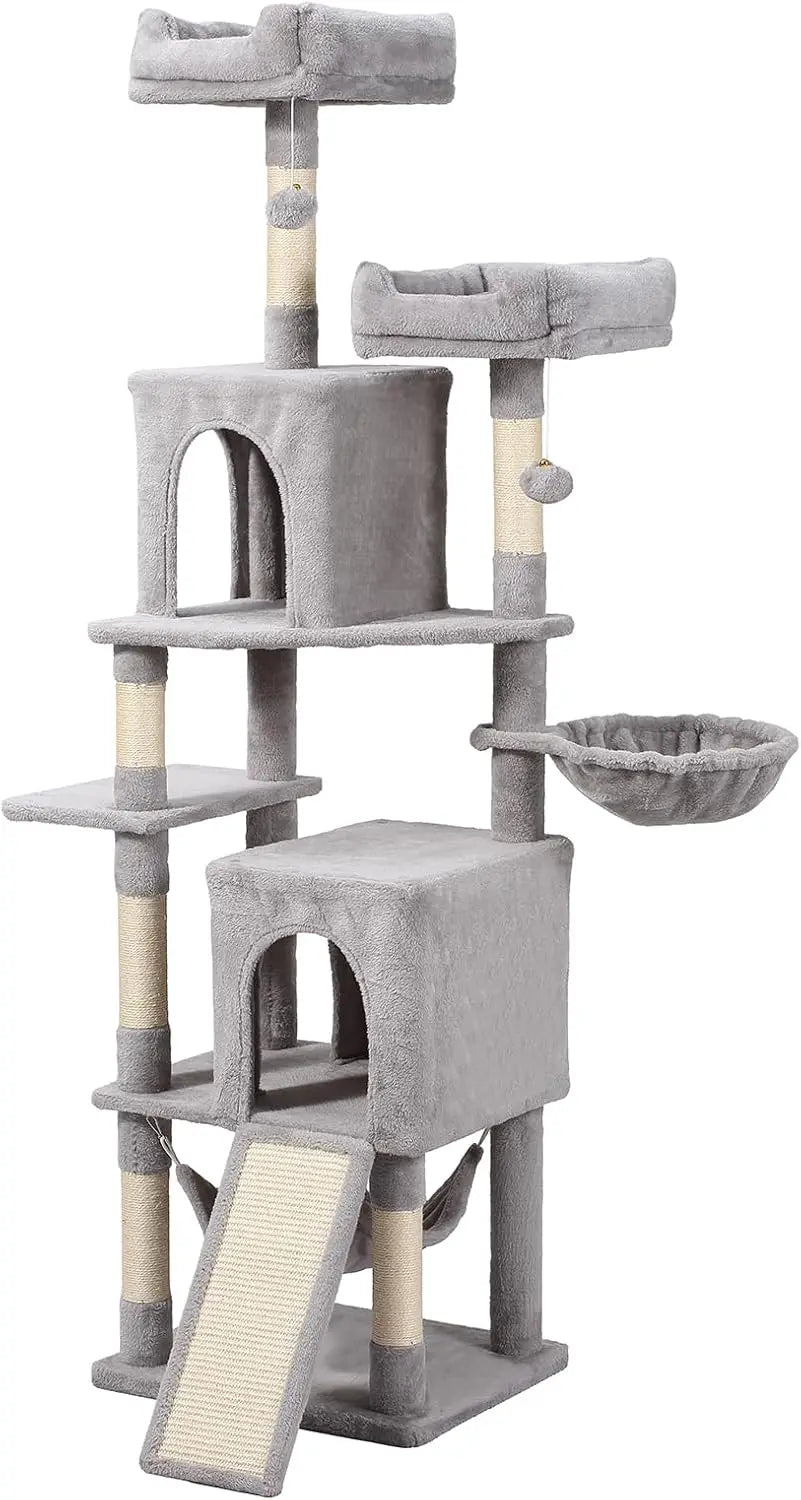 Cat Tree 70 Inch Tree Tower With Hammock Scratching Post Condo And Multi Level Tower Large Activity Center Playhouse