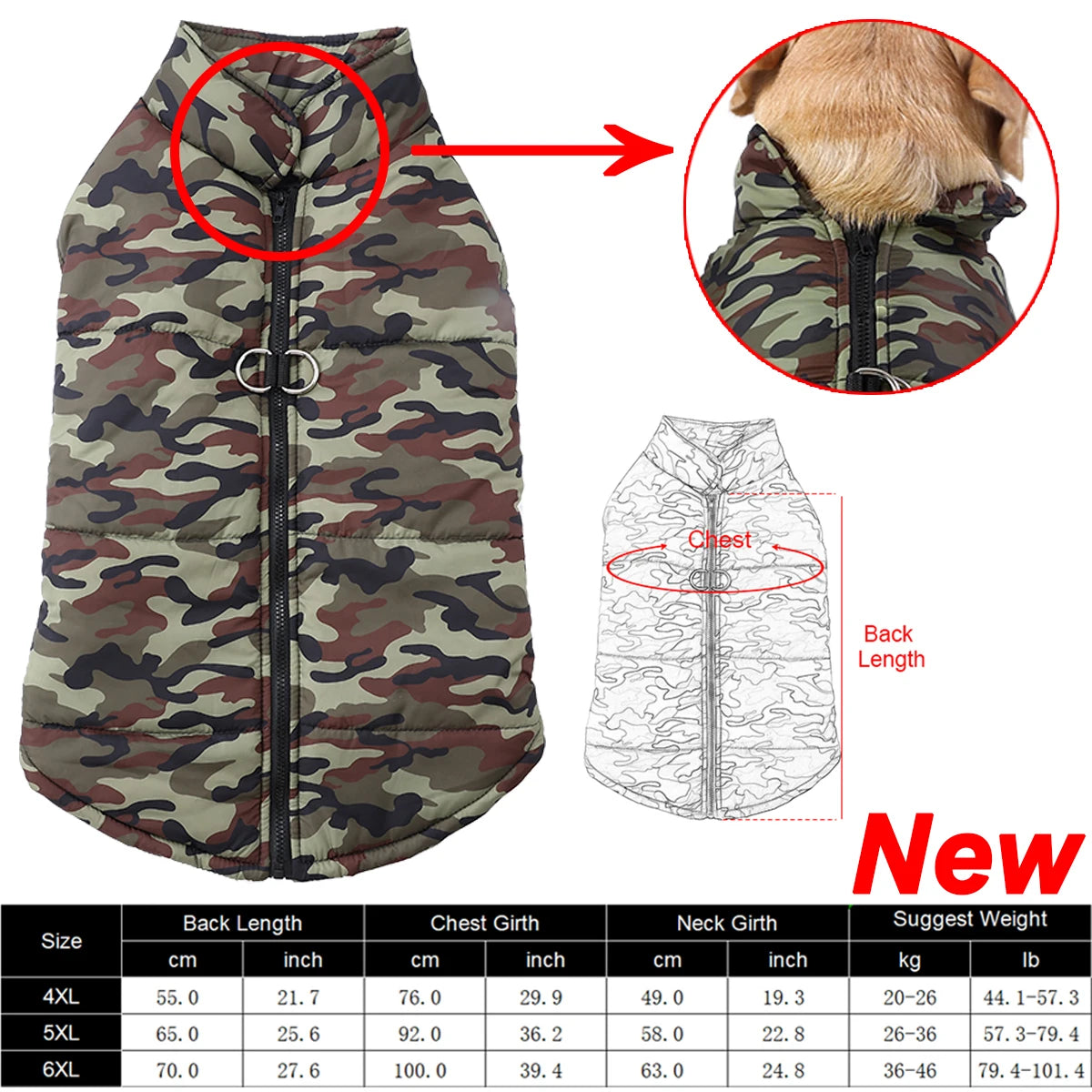 Winter Waterproof Dog Coat Camouflage Print For Large Dogs Windproof Labrador Retriever Apparel