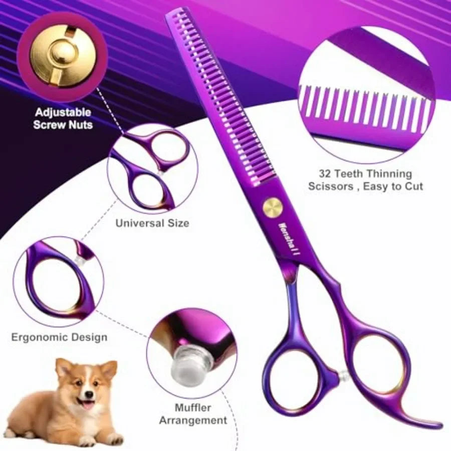 Dog Grooming Scissors Set 6.5 7 Inch Straight Up Down Curved