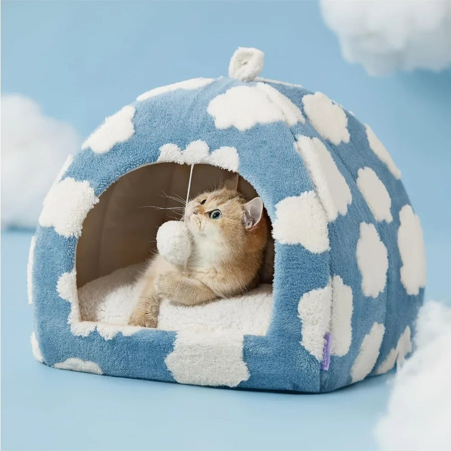 2 In 1 Cozy Cat Cave Bed For Indoor Kittens And Small Pets