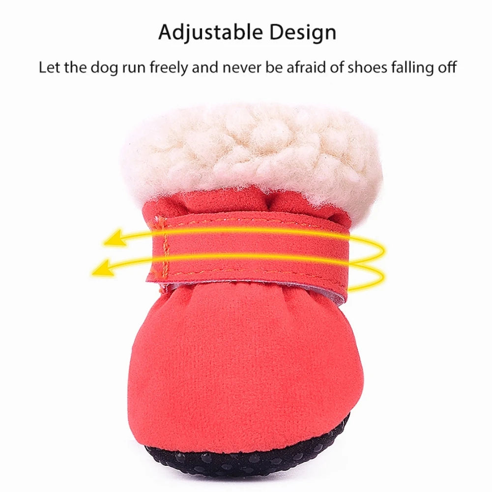 4Pcs Pet Dog Snow Boots Winter Warm Plush Shoes For Small Medium Dogs And Cats Soft Non Slip Soles S XL