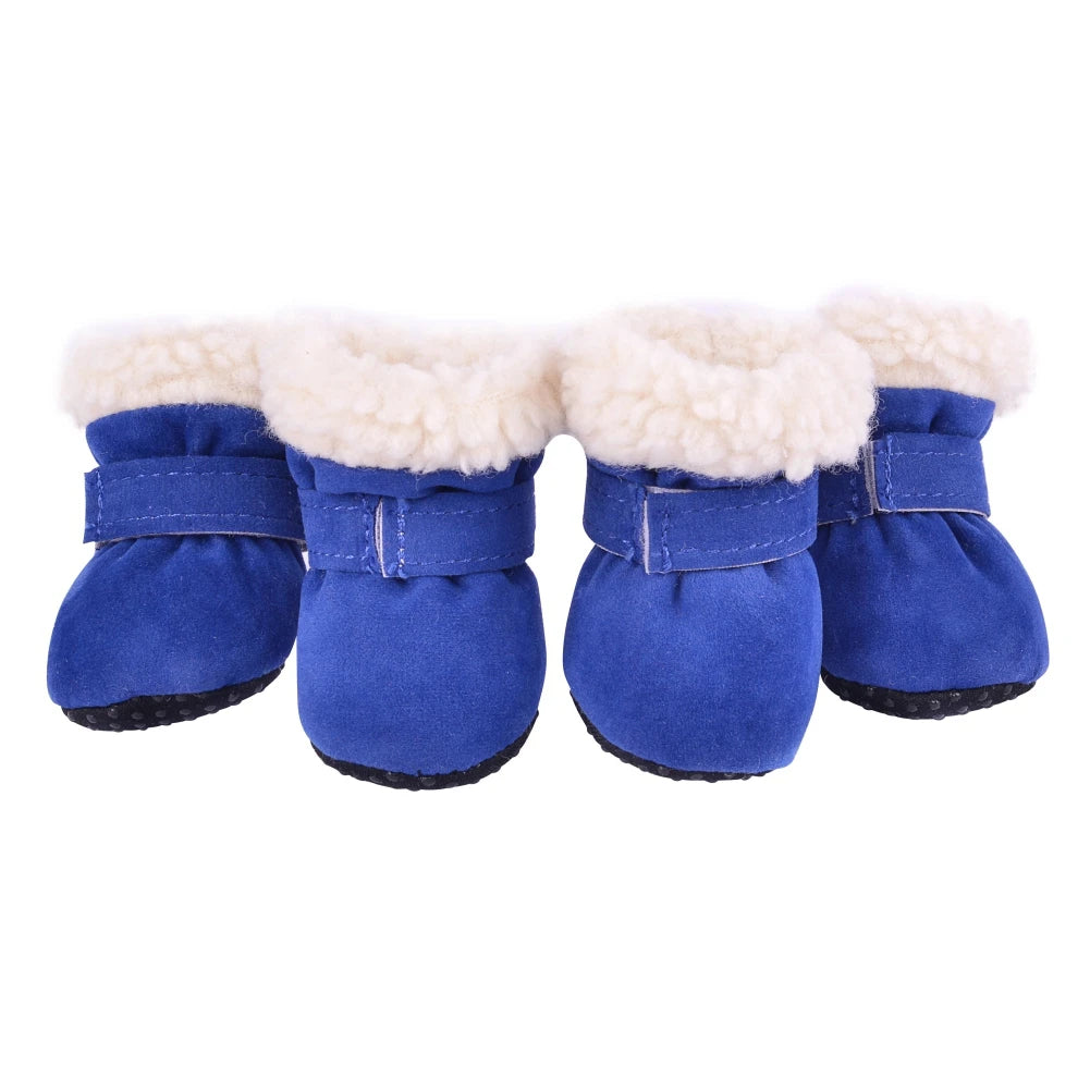 4Pcs Pet Dog Snow Boots Winter Warm Plush Shoes For Small Medium Dogs And Cats Soft Non Slip Soles S XL