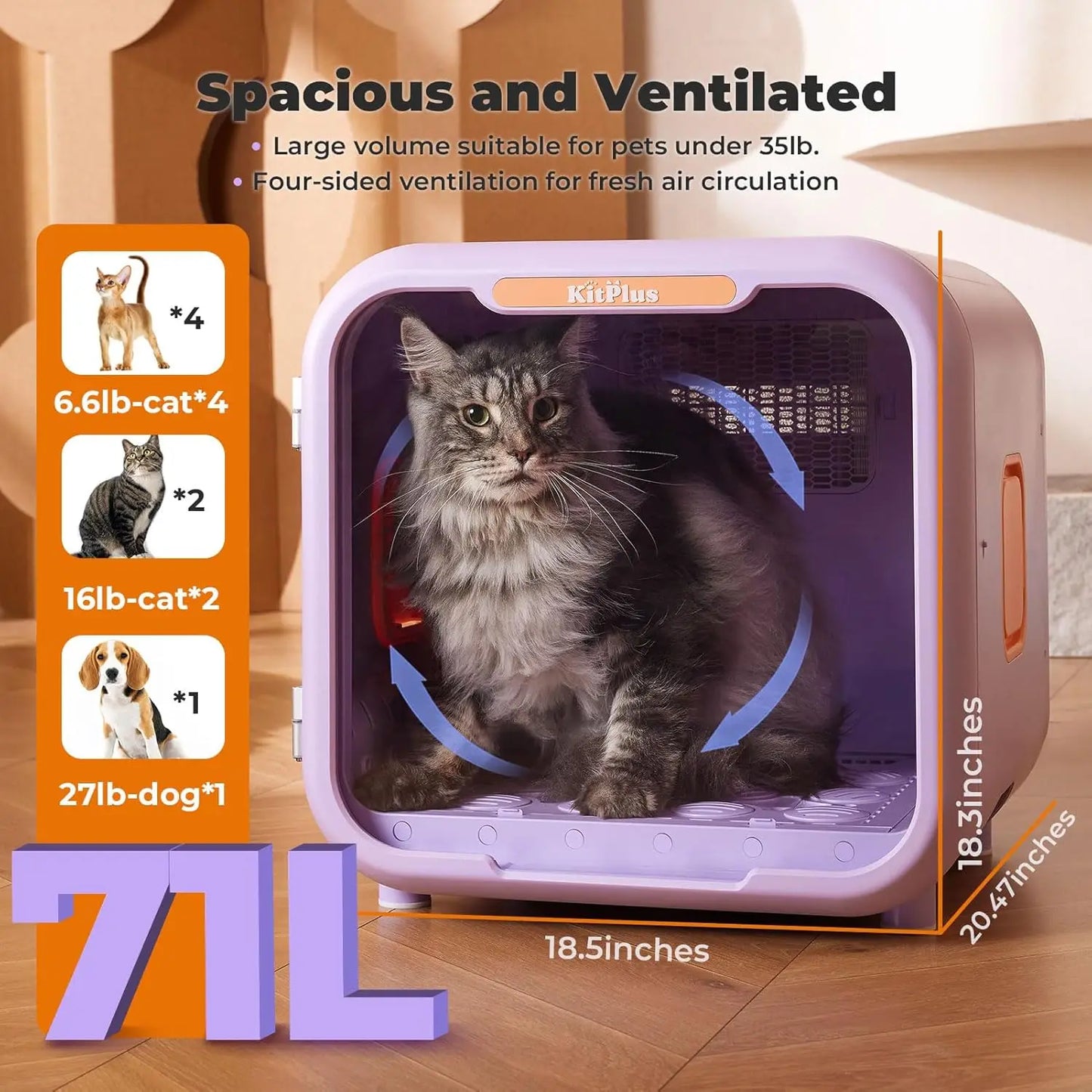 71L Ultra Quiet Pet Dryer Box With Smart Temp Control