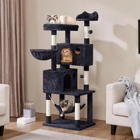Multilevel Cat Tree Cat House For Large Cats 64.5 Inch Cat Tower For Indoor Use Modern Activity Center