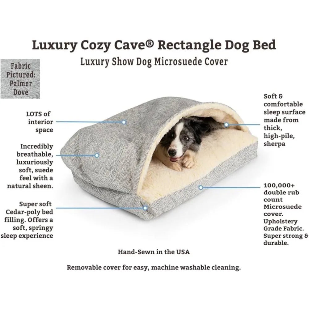 Luxury Rectangle Cozy Cave Dog Bed Microsuede Extra Large