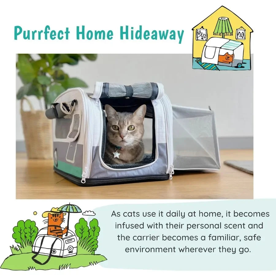 Premium SoftSided 2in1 Cat Carrier Home Hideaway Calming Den