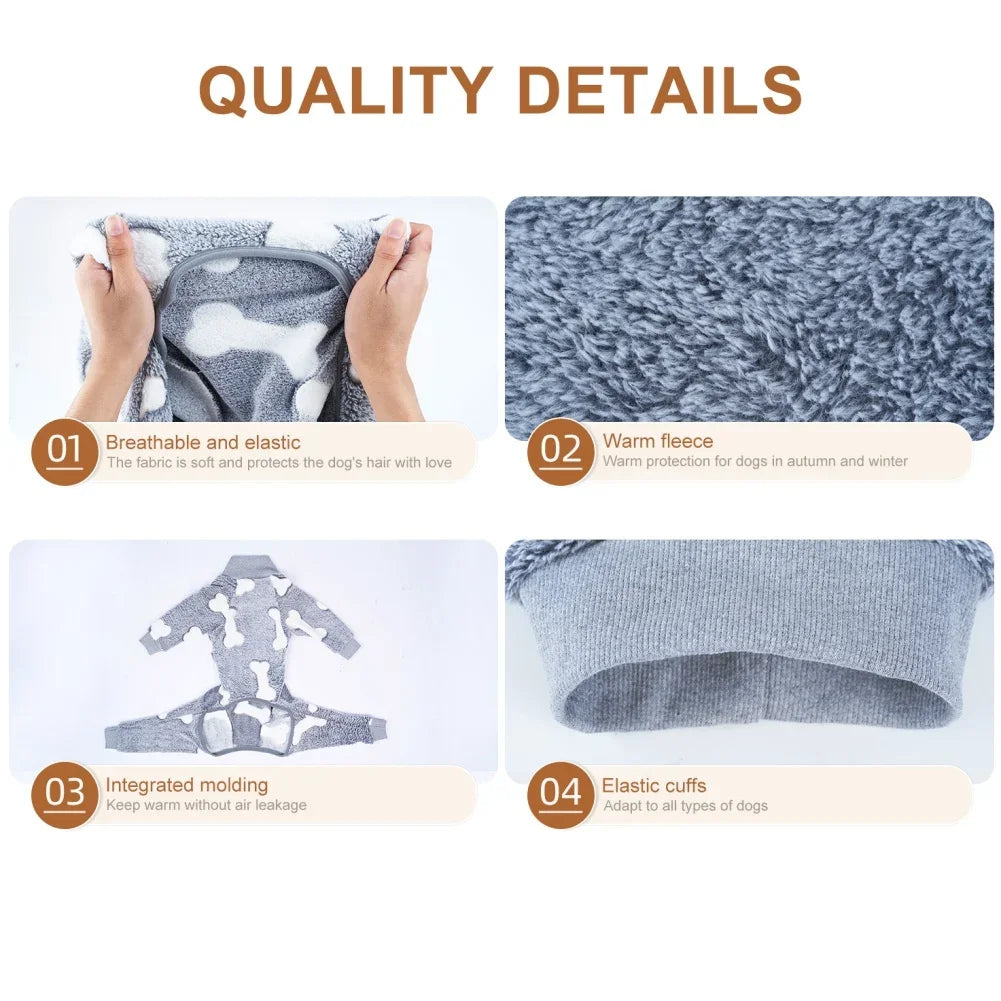 Soft Dog Pajama Onesie Warm Fleece 4 Legged Stretchable Jumpsuit Full Body Cover For Pets