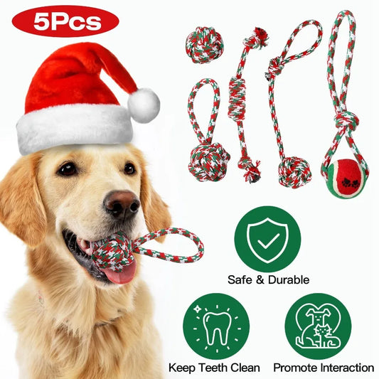 Christmas Dog Rope Chew Toys Set For Puppies And Chewers