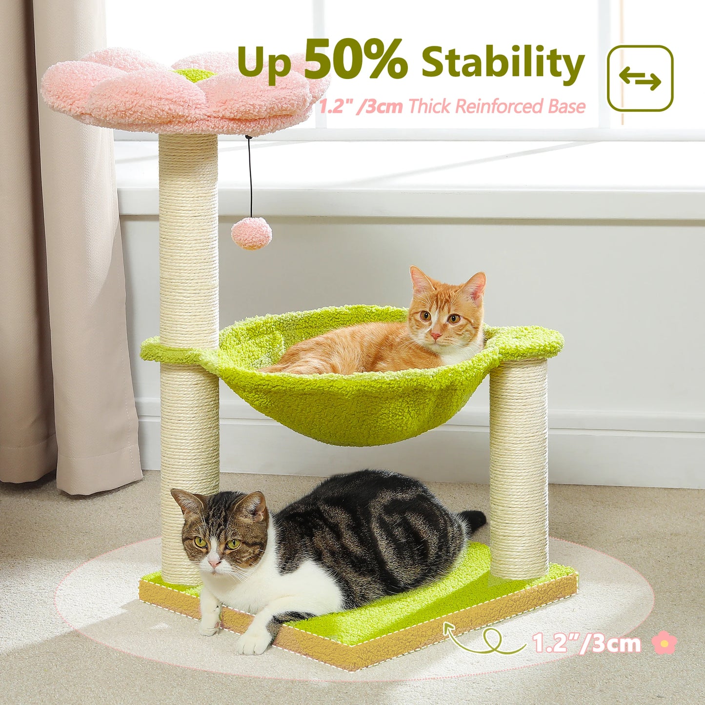 PAWZ Road Flower Cat Tree With Sisal Scratching Post Large Hammock Soft Top Perch Three Layer Cat Tower For Indoor Cats