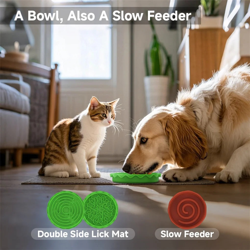 5 In 1 Pet Bowls Set Tilted Elevated Slow Feeder Lick Mat