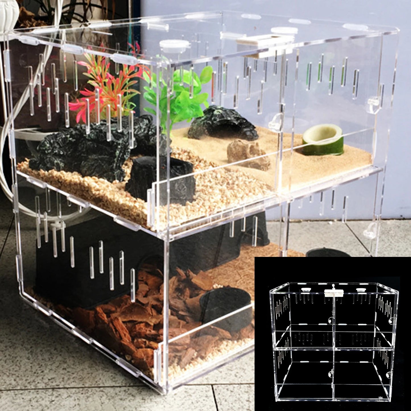 Acrylic Pet Box 4 Grid Reptile Lizard Breeding Insect Box