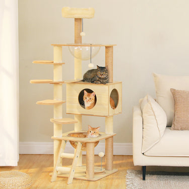Multi-Level Wooden Cat Tree Tower
